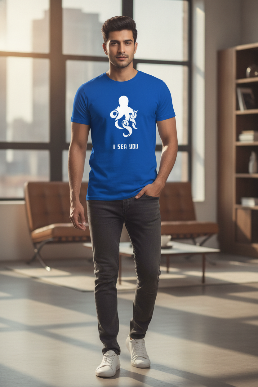 I Sea You Graphic Printed Blue Tshirt