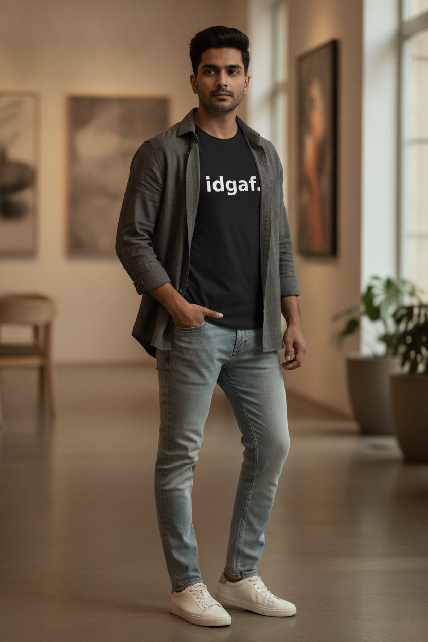 IDGAF Printed Black Tshirt