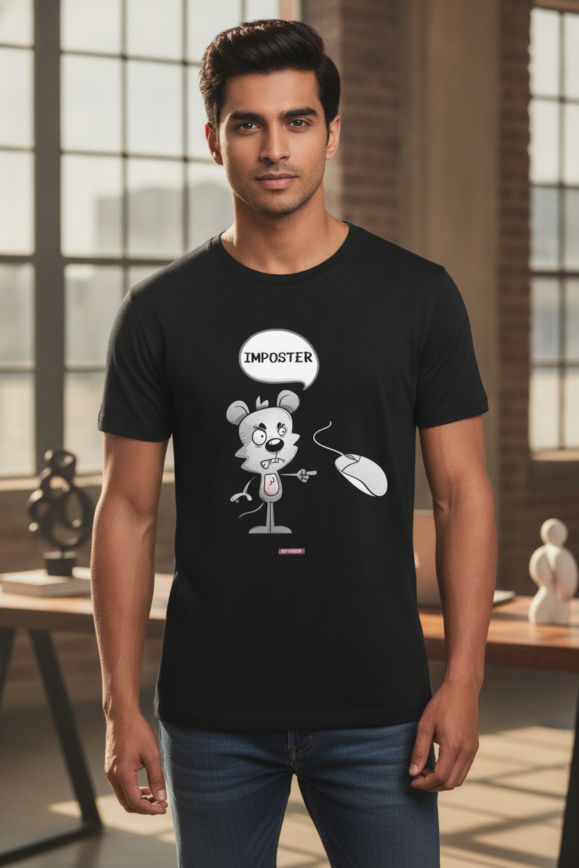 Imposter - Quirky Graphic T-Shirt Black Color
