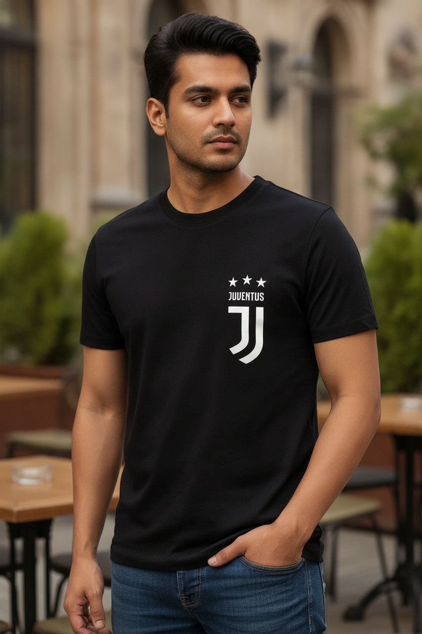 Juventus Football Club Minimal Logo printed Black Fan T-Shirt