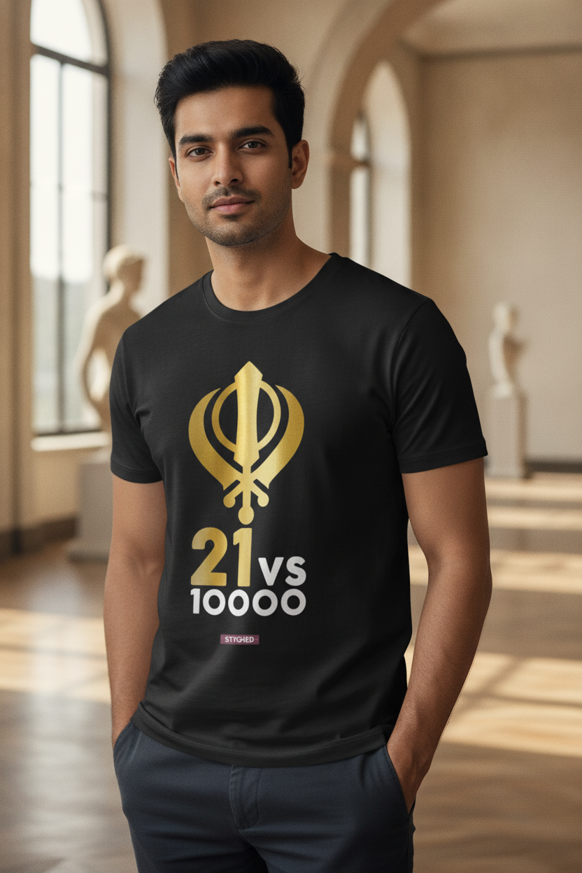 Kesari Fan Tee - Limited Edition Golden print 21 vs 10000 Inspirational TShirt Black