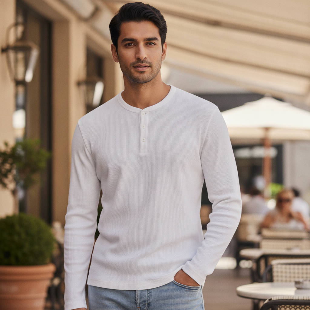 Knitted Button Up Full Sleeve T Shirt