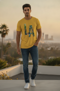 LA Nature inspired Yellow Printed Cotton Casual Tee