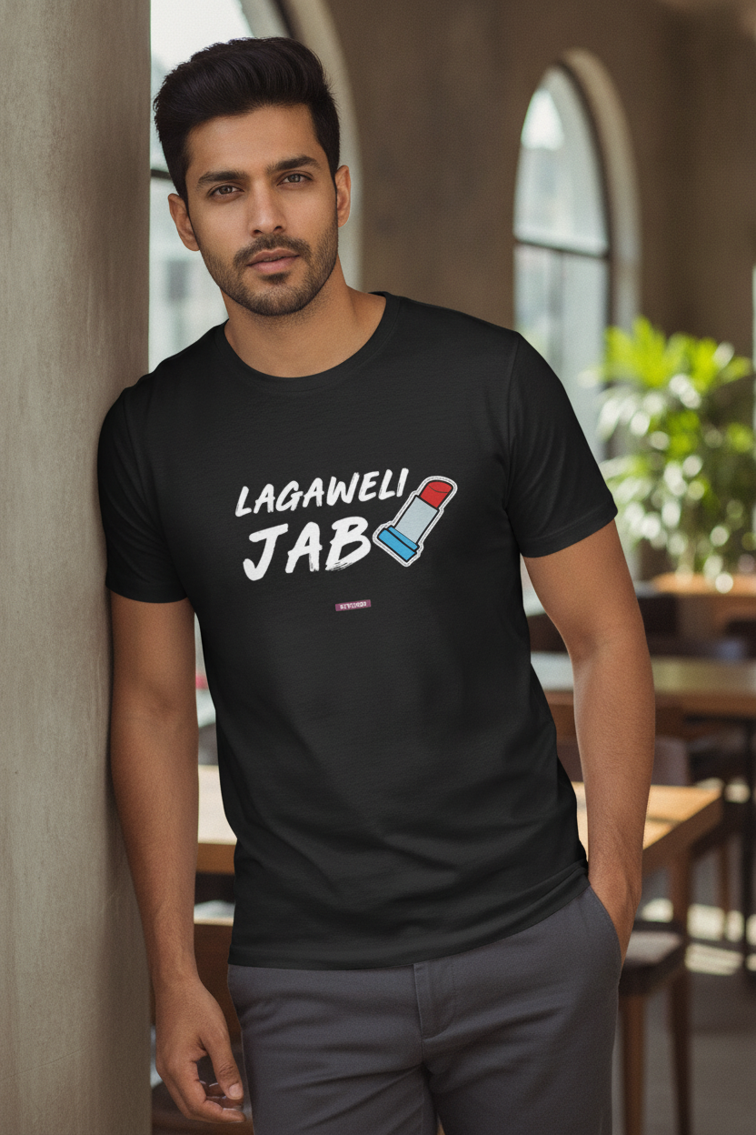 Lagaweli Jab Lipistick - Quirky Graphic T-Shirt Black Color