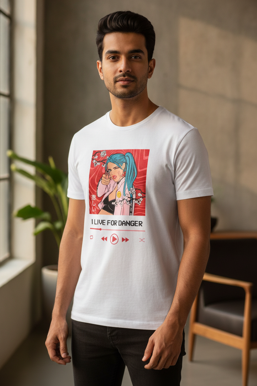 Live For Danger Graphic Printed White Tshirt