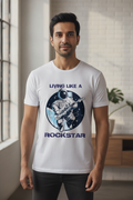 Living Like a Rockstar Graphic Printed White Tshirt