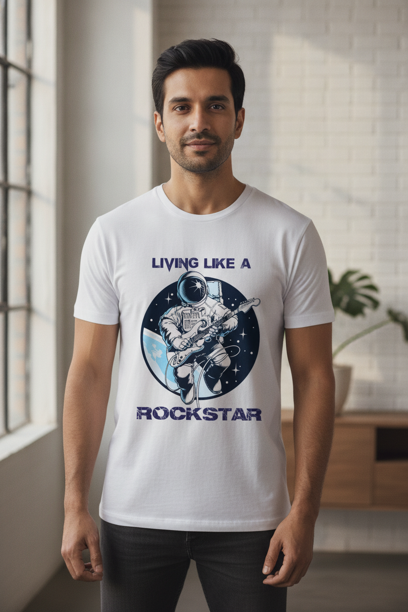 Living Like a Rockstar Graphic Printed White Tshirt