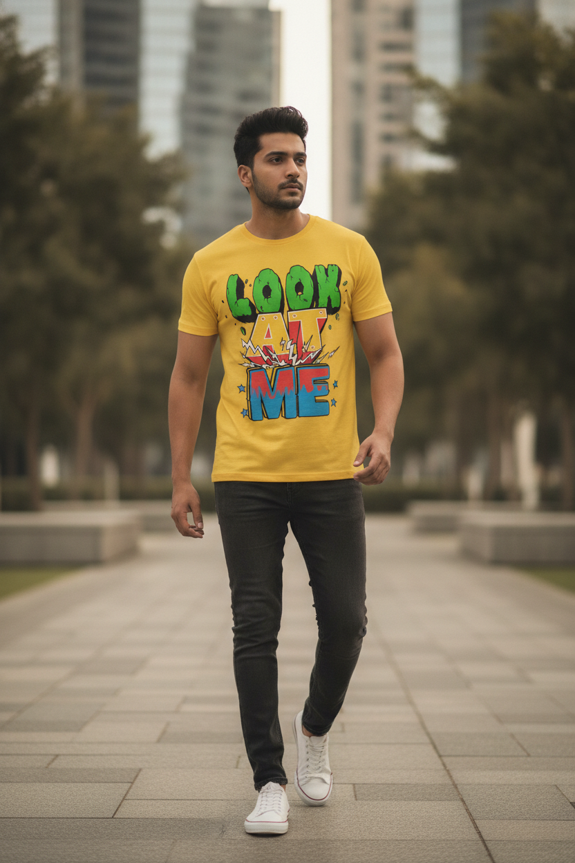 Look At Me Graphic Printed Yellow Tshirt