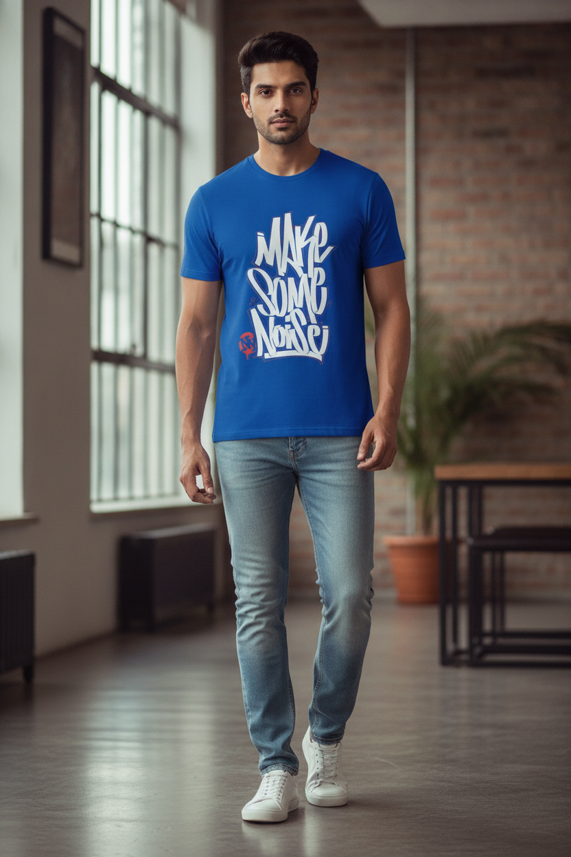 Make Some Noise Graphic Printed Blue Tshirt