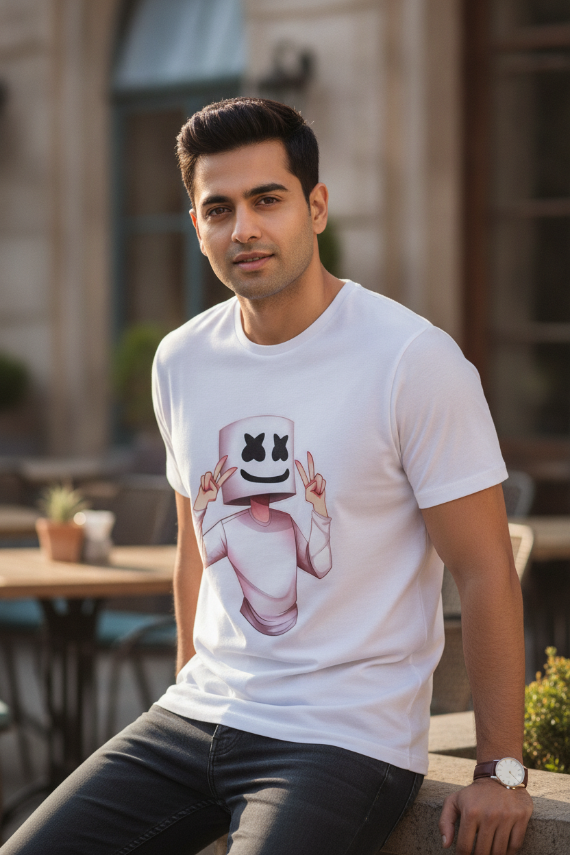 Marshmello Swag - Graphic Printed Tee on White Shirt