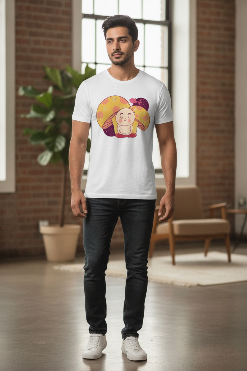 Meditating Monk Graphic Printed White Tshirt