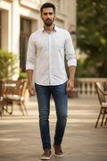 Micro Print White Slim Fit Shirt