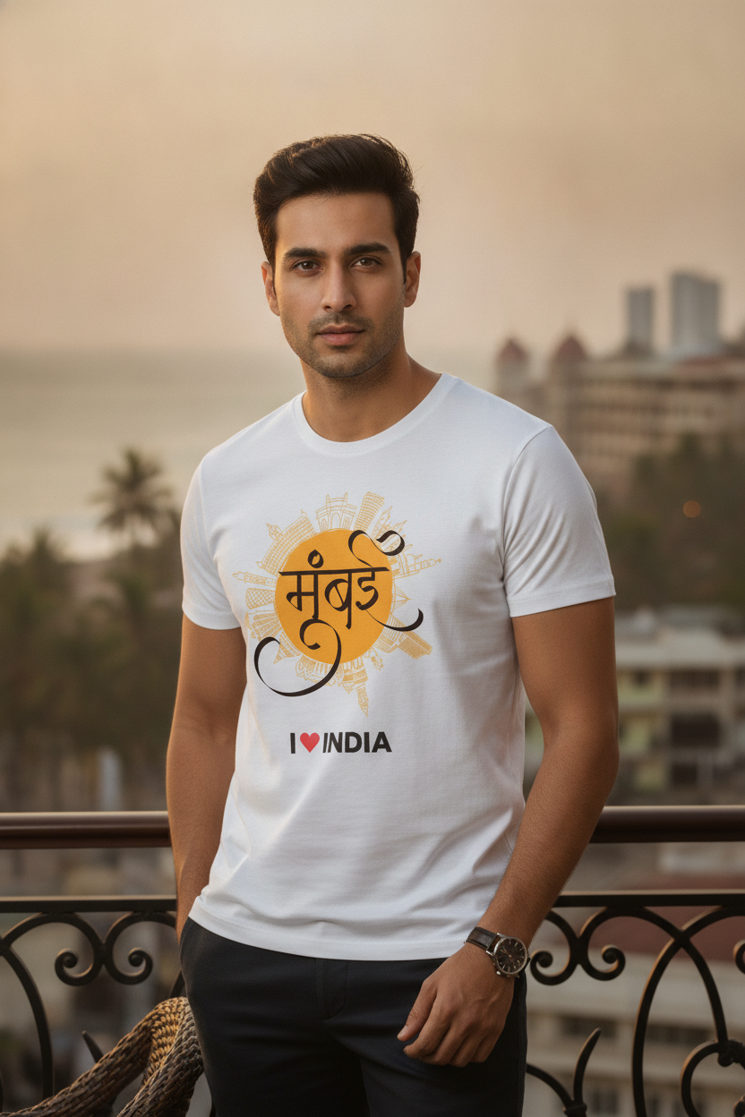 Mumbai - Styched in India Graphic T-Shirt White Color