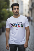 My life is like a Patch Work - Colorful threadword graphic white tshirt