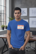 My Name is Coder - Name Tag graphic on a Blue Cotton TShirt