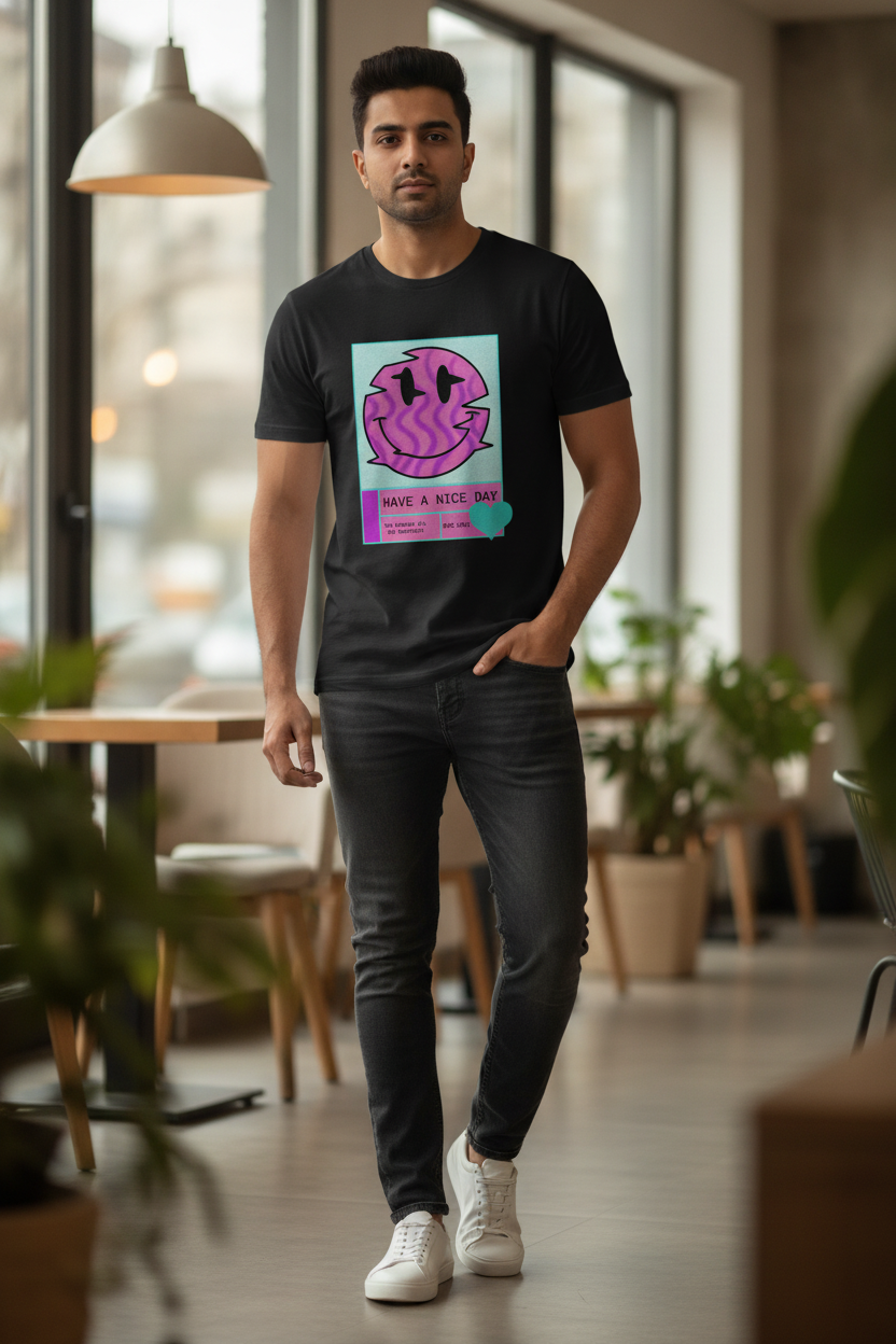 Nice Day Graphic Printed Black Tshirt