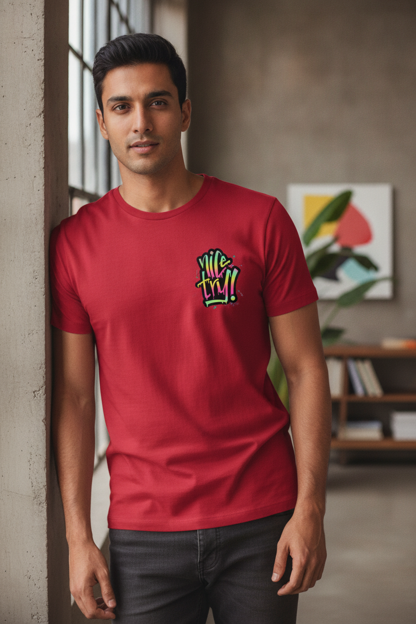 Nice Try Pocket Printed Graphic Red Tshirt