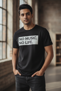 No Music No Life Graphic Printed Black Tshirt