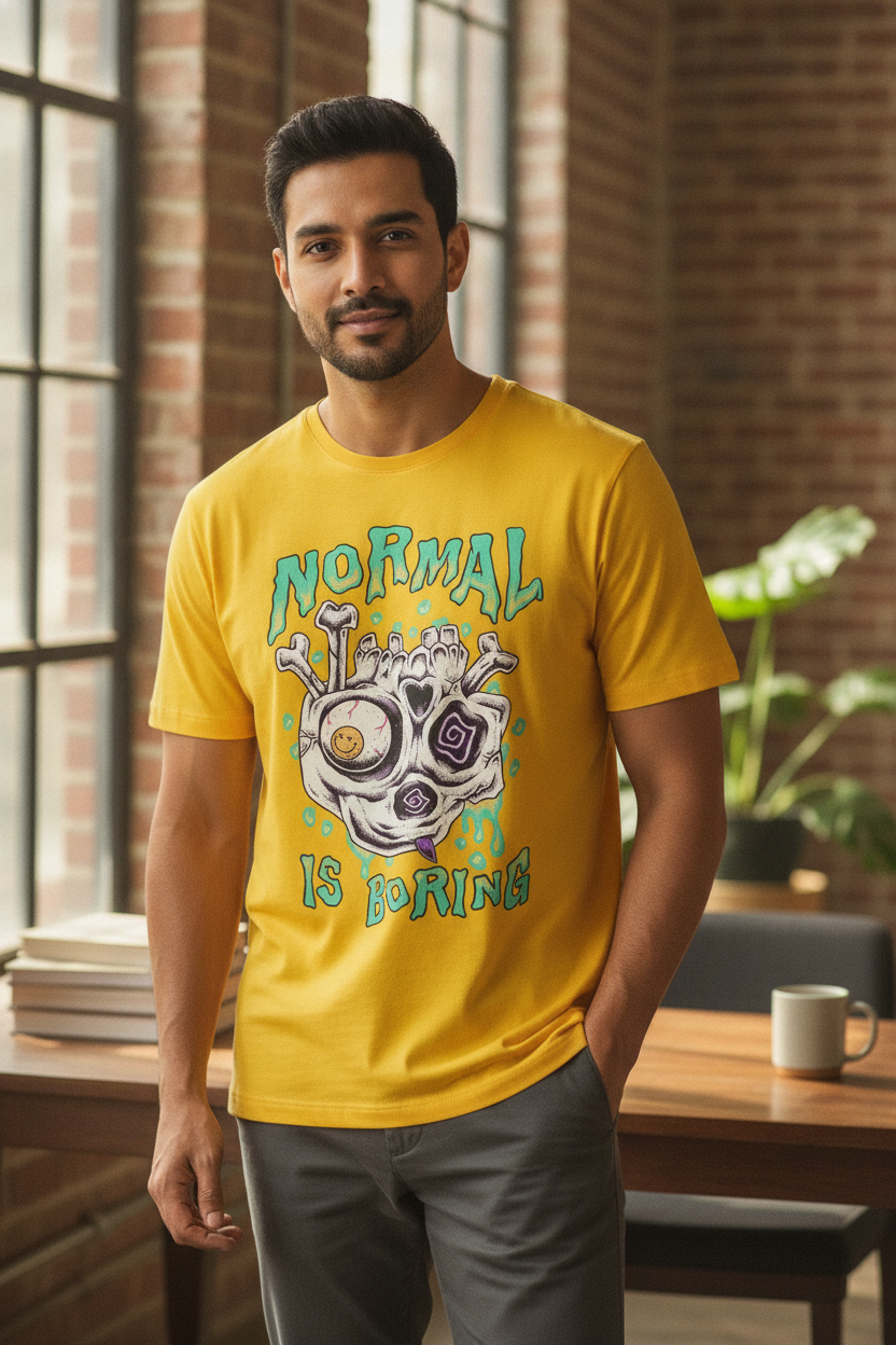 Normal Is Boring Graphic Printed Yellow Tshirt