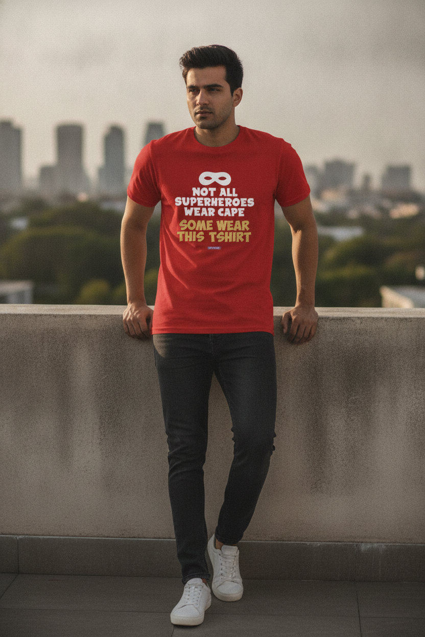 Not all Superheroes wear Cape - Quirky Graphic Red TShirt