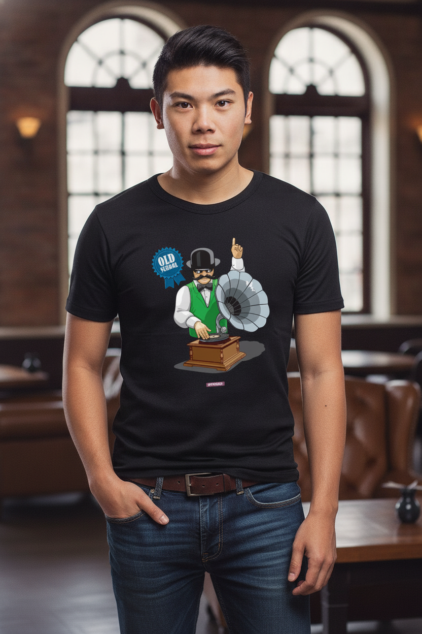 Old School DJ - Quirky Graphic T-Shirt Black Color