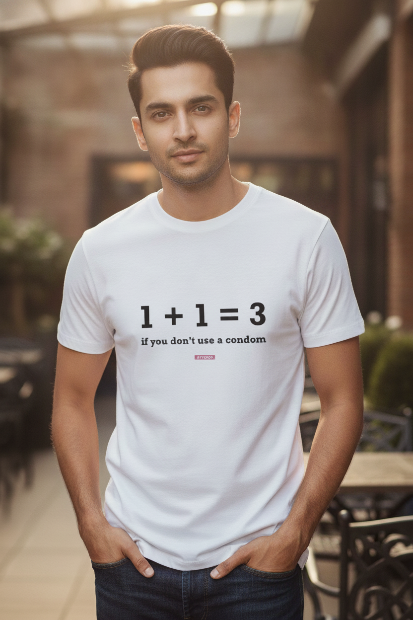 One Plus One is Three - Quirky Graphic T-Shirt White Color