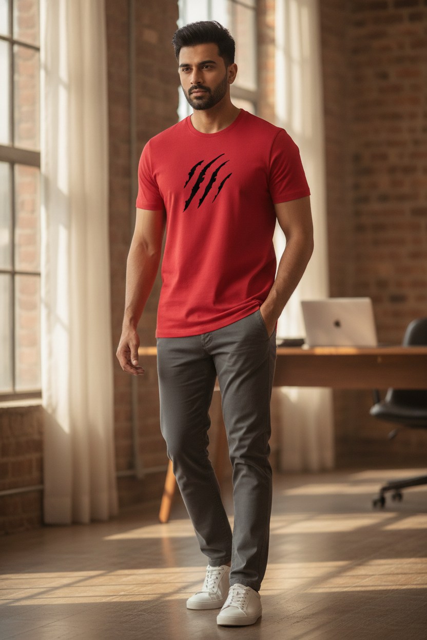 Panther Claw Graphic Printed Red Tshirt