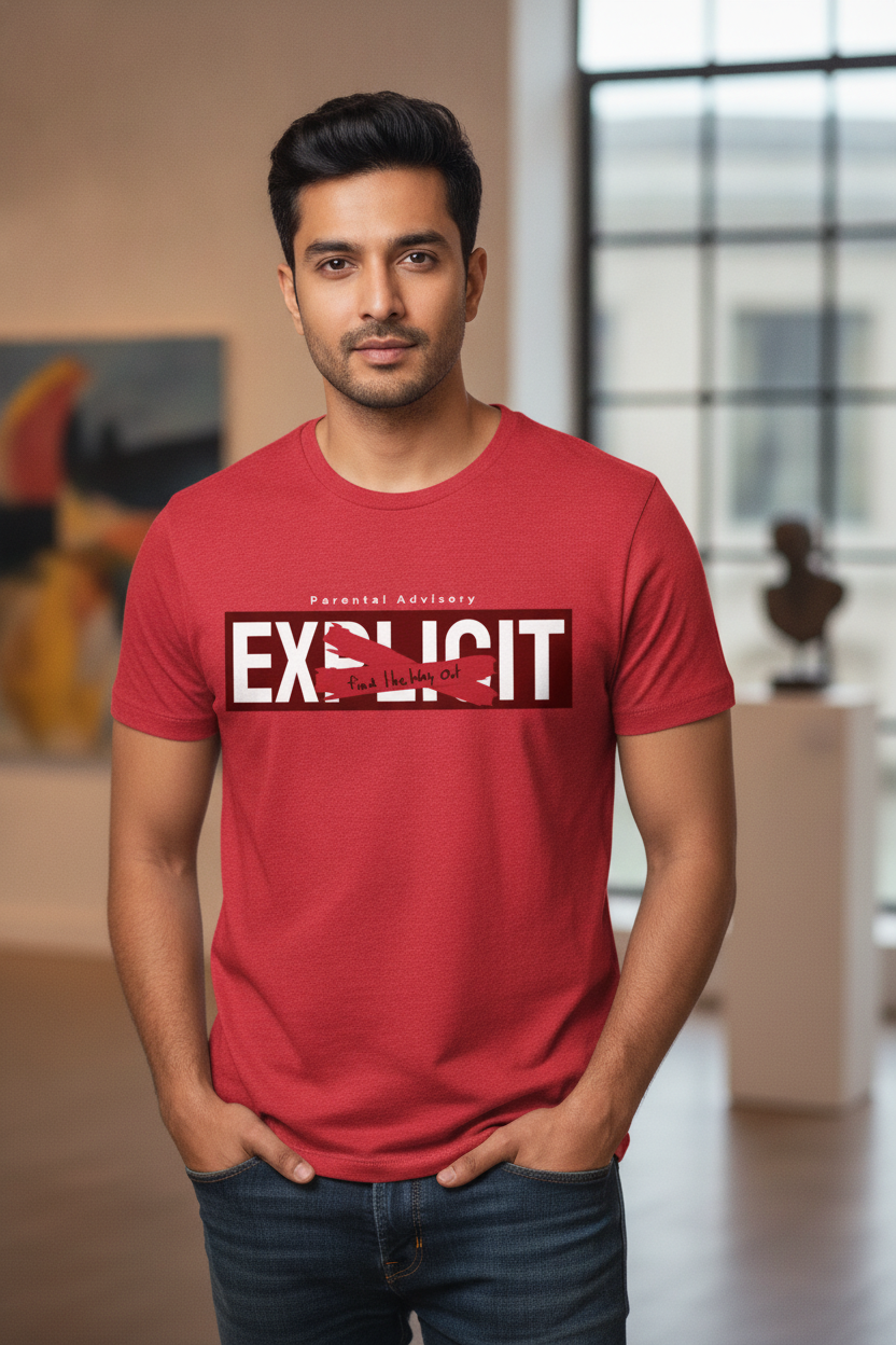 Parental Advisory Explicit - Cool graphic round neck Red TShirt