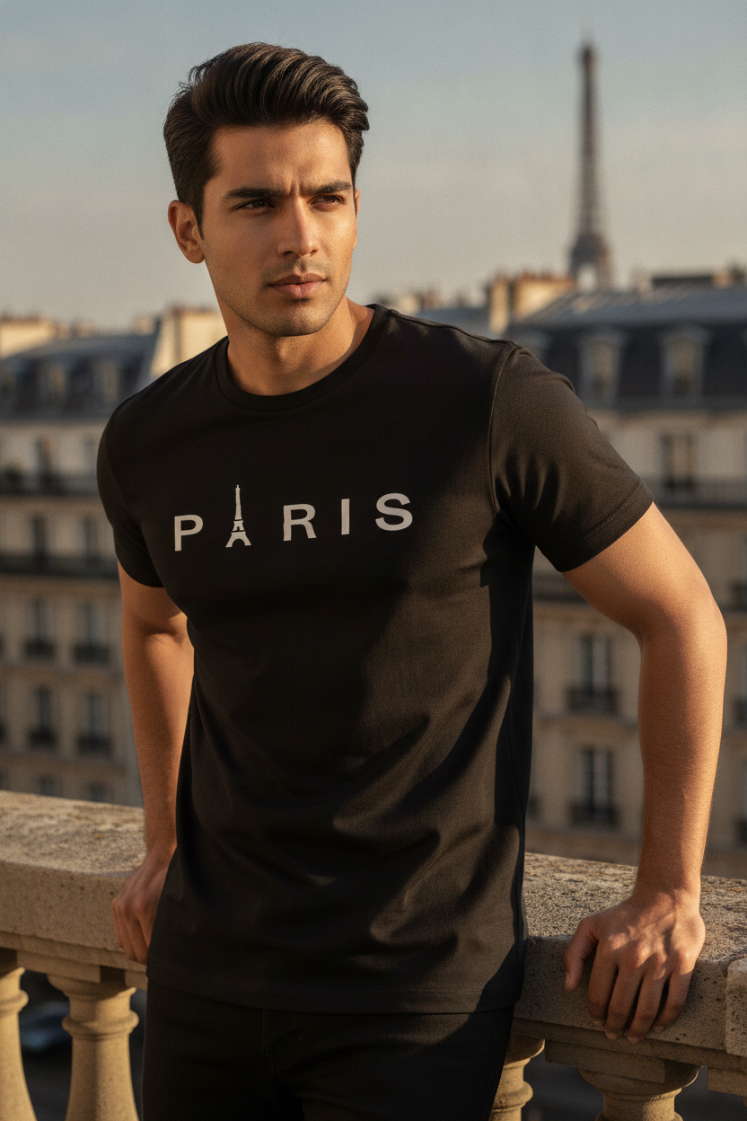 Paris Graphic Printed Black Tshirt