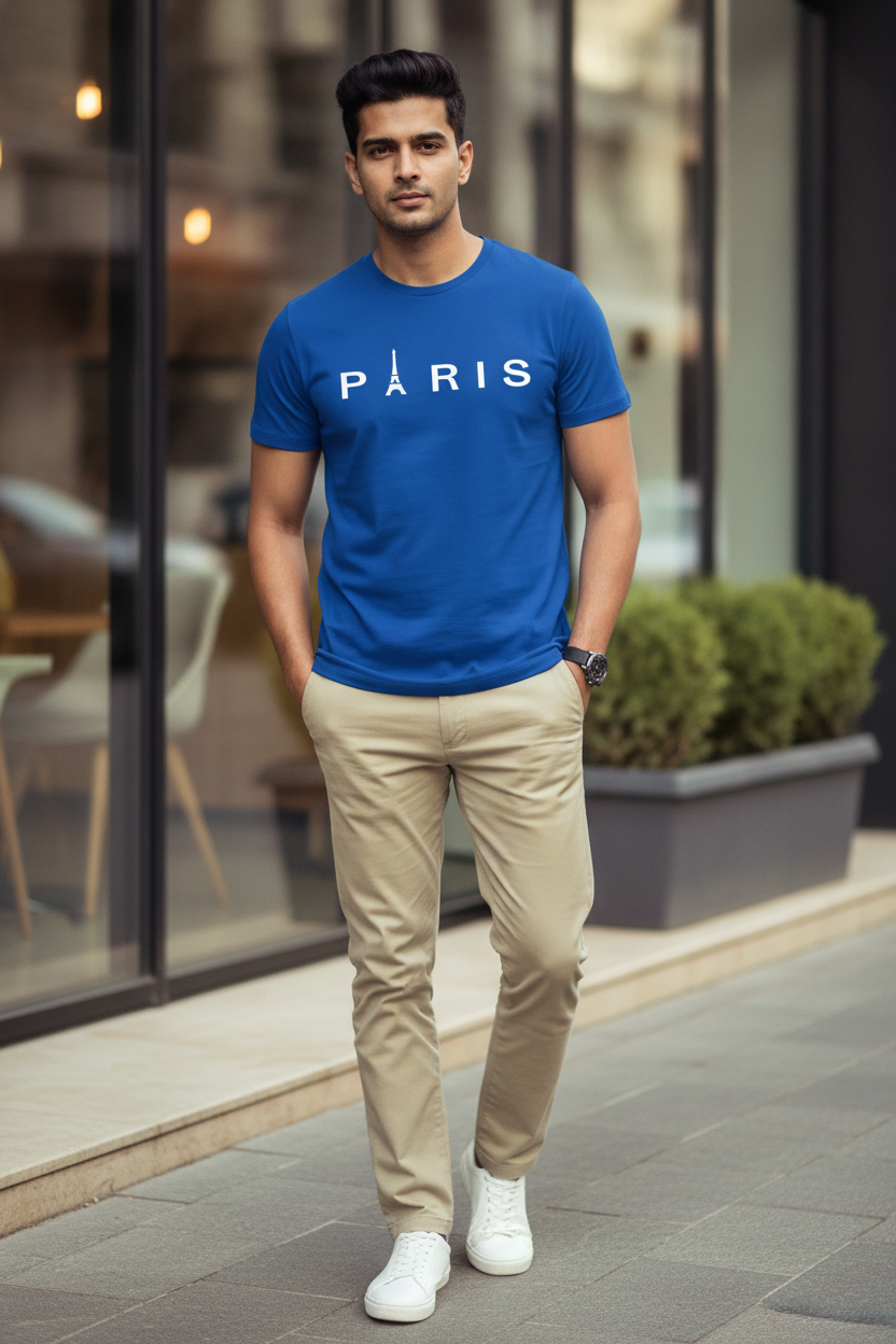 Paris Graphic Printed Blue Tshirt