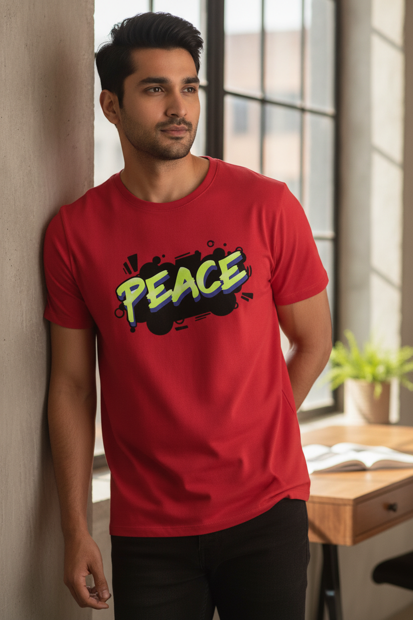 Peace Graphic Printed Red Tshirt