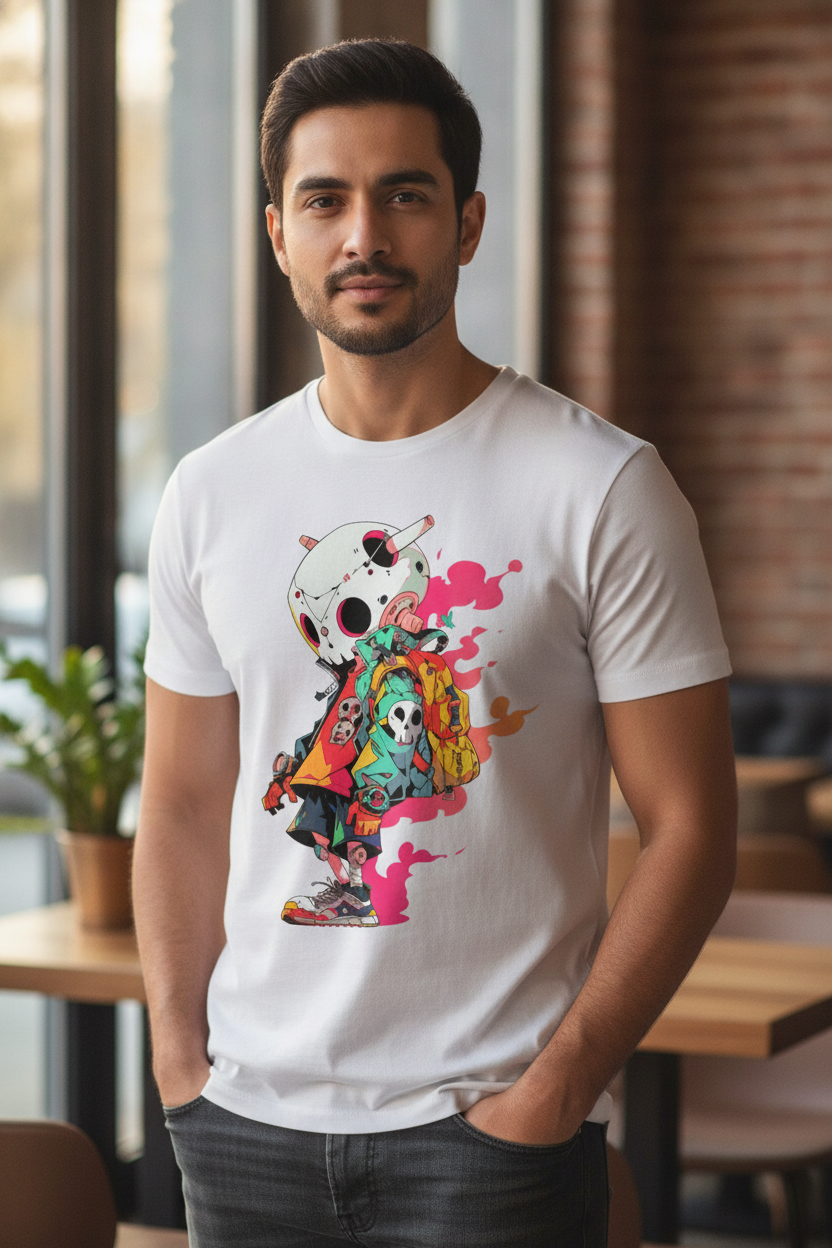 Pink Skull Graphic Printed White Tshirt