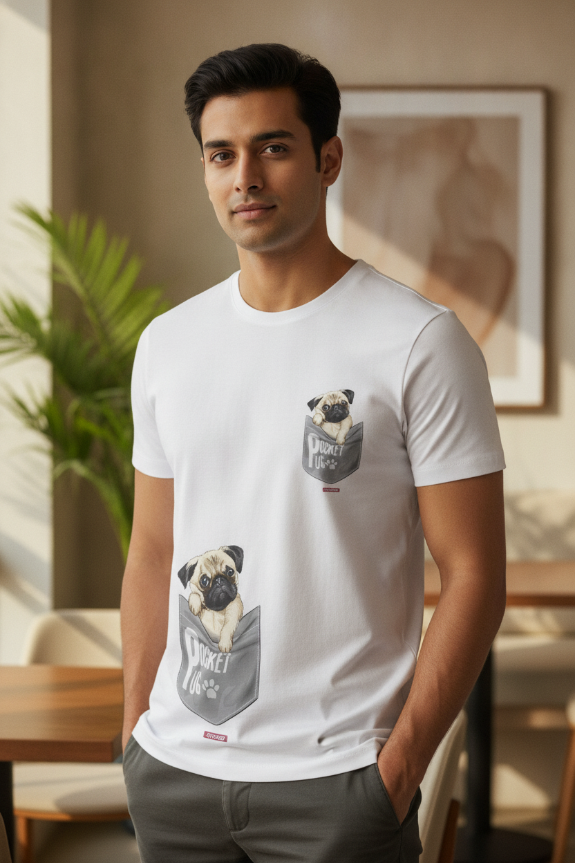 Pocket Pug - Quirky Graphic Printed Womens Tee