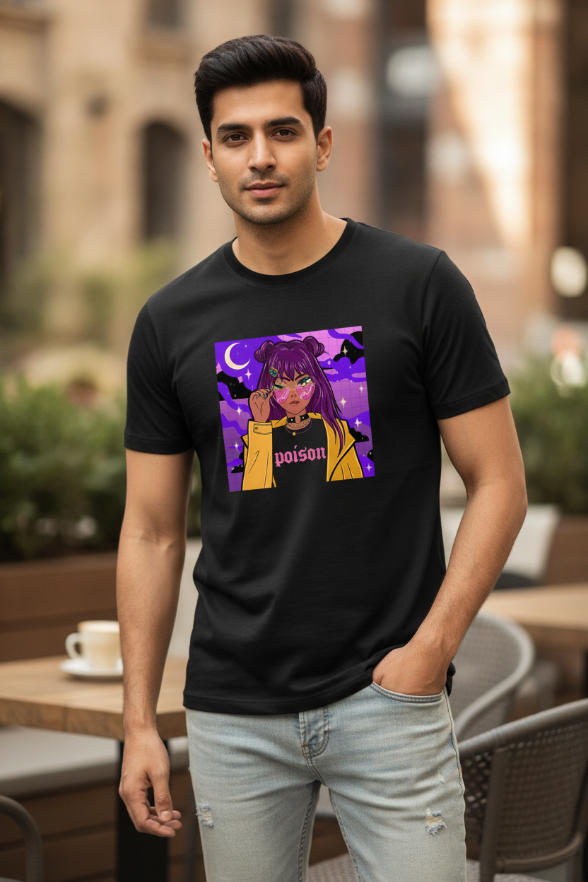 Poison Graphic Printed Black Tshirt