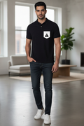 Premium Black Polo Tee with White Pocket Error Graphics Printed