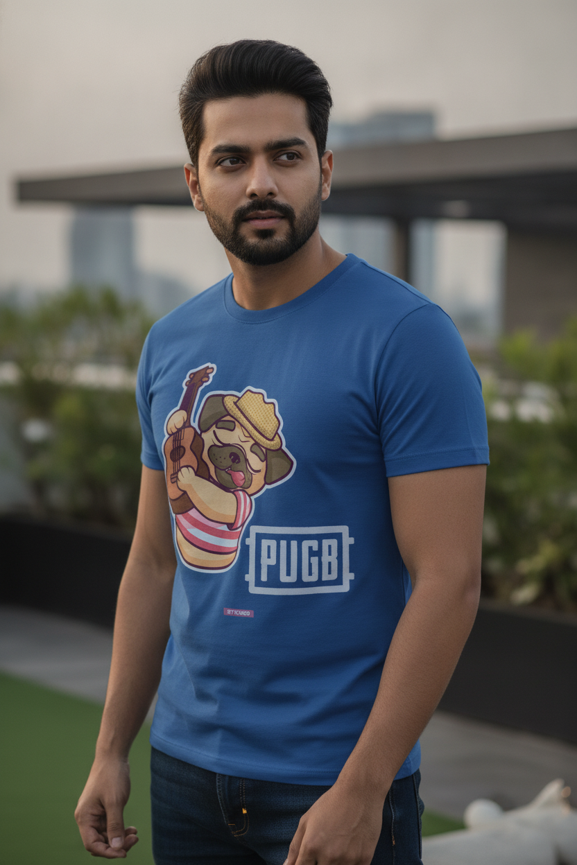 Pugb following PubG style - Quirky Graphic T-Shirt Blue Color
