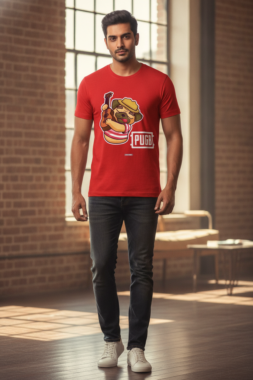Pugb following PubG style - Quirky Graphic T-Shirt Red Color