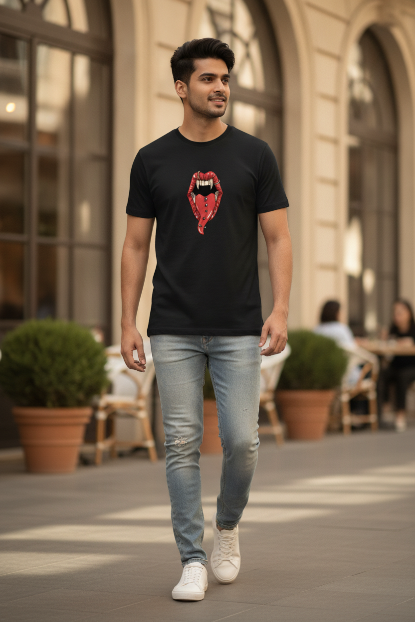 Punk Dracula Graphic Printed Black Tshirt