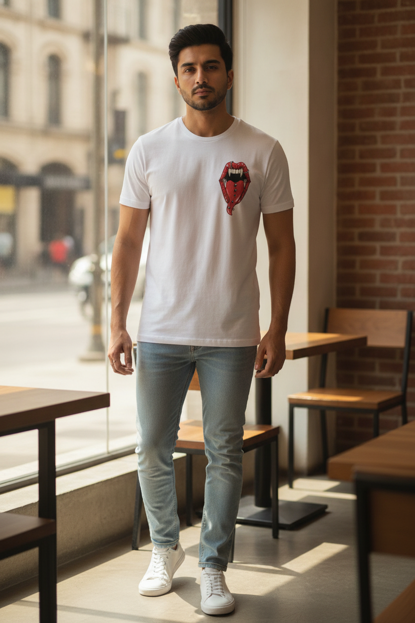 Punk Dracula Graphic Printed White Tshirt