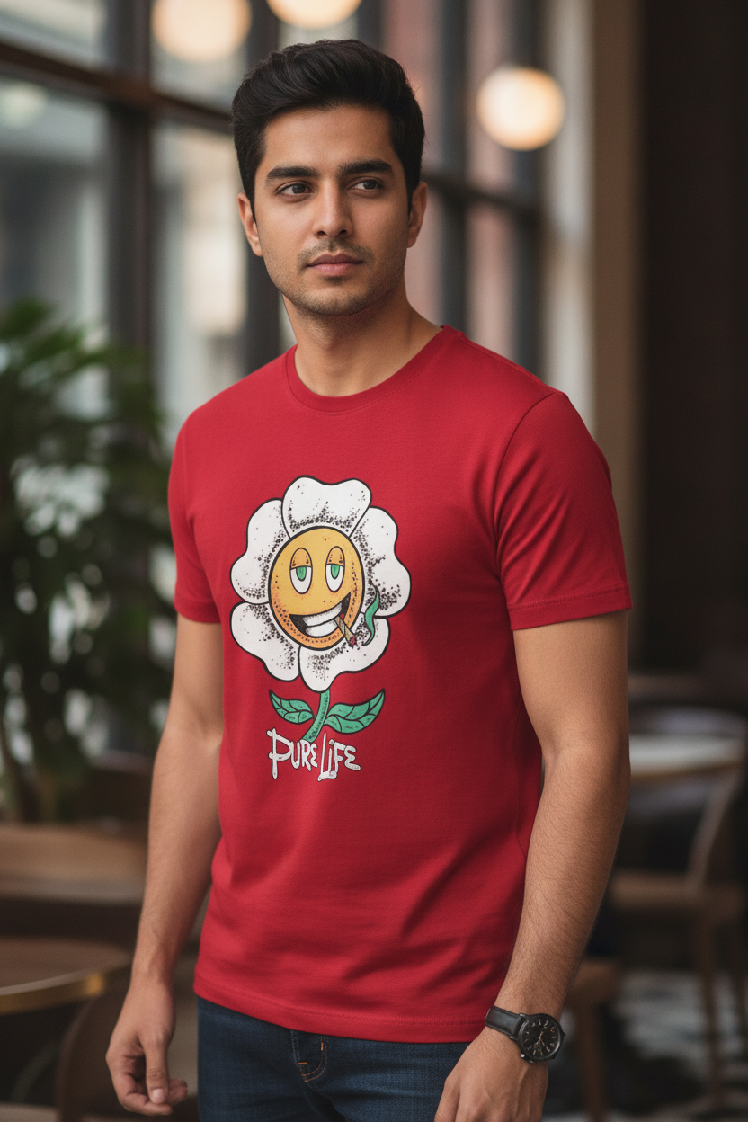 Pure Life Graphic Printed Red Tshirt