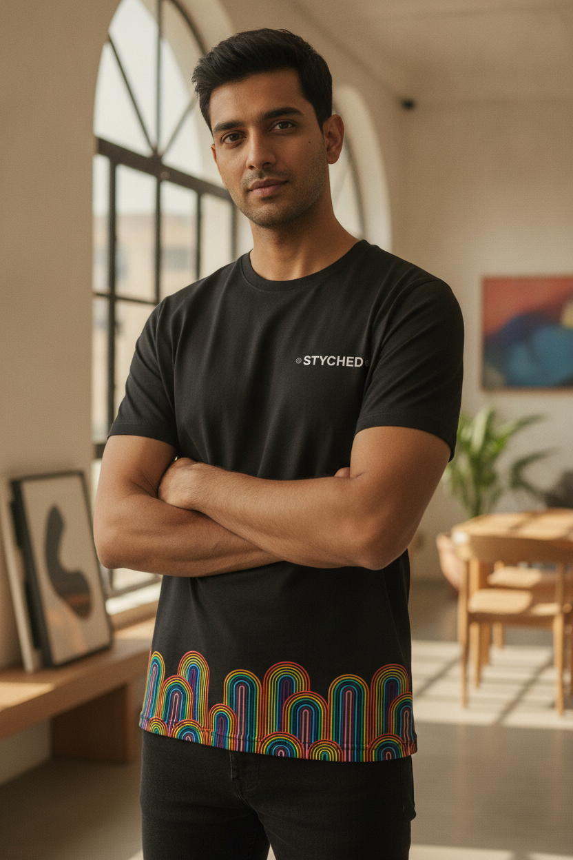 Rainbow Graphic Printed Black Tshirt