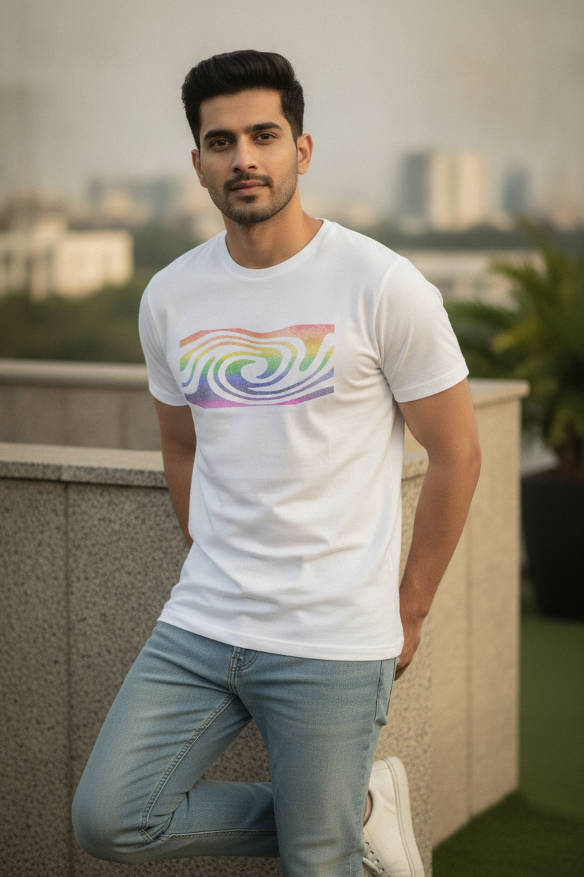 Rainbow Trance Graphic Printed White Tshirt