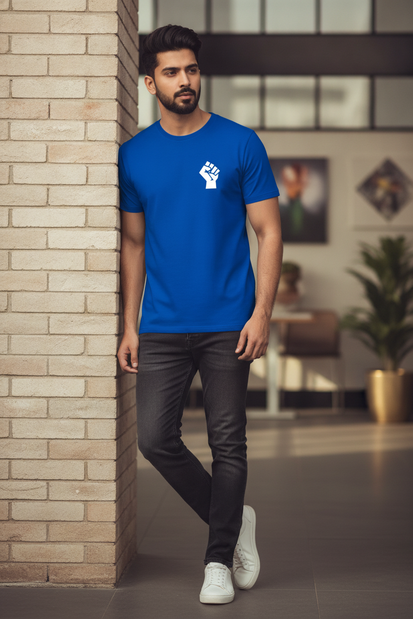 Raised Fist Graphic Printed Blue Tshirt