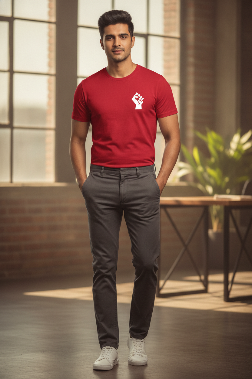 Raised Fist Graphic Printed Red Tshirt