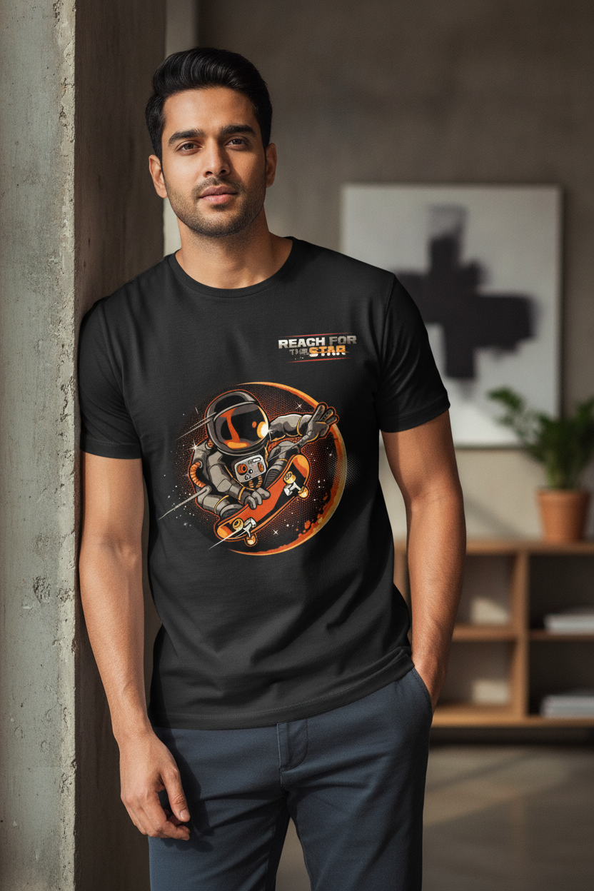 Reach For The Stars Graphic Printed Black Tshirt