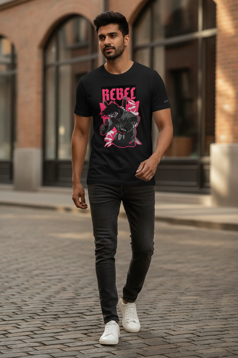 Rebel Graphic Printed Black Tshirt