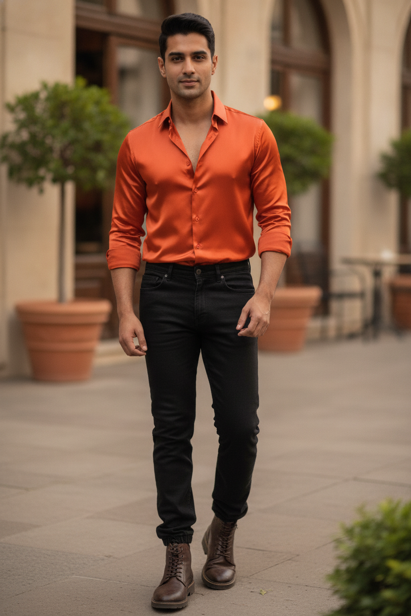Red Silky Full SLeeve Slim Fit Shirt