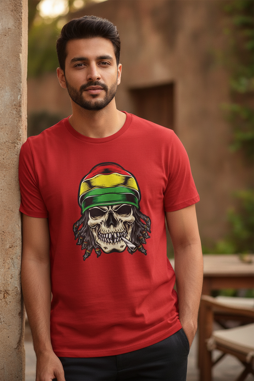 Reggae Skull - Rasta Red Casual Funk tee