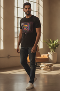 Retro Party - multi LED 80s fashion Black printed graphic Tee