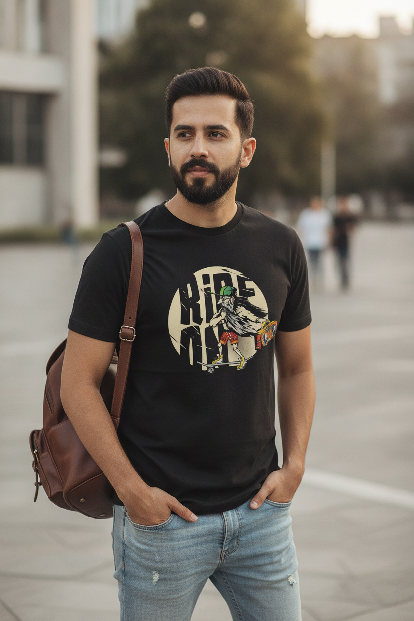 Ride On - Skater Hipster Life Black Printed Tee